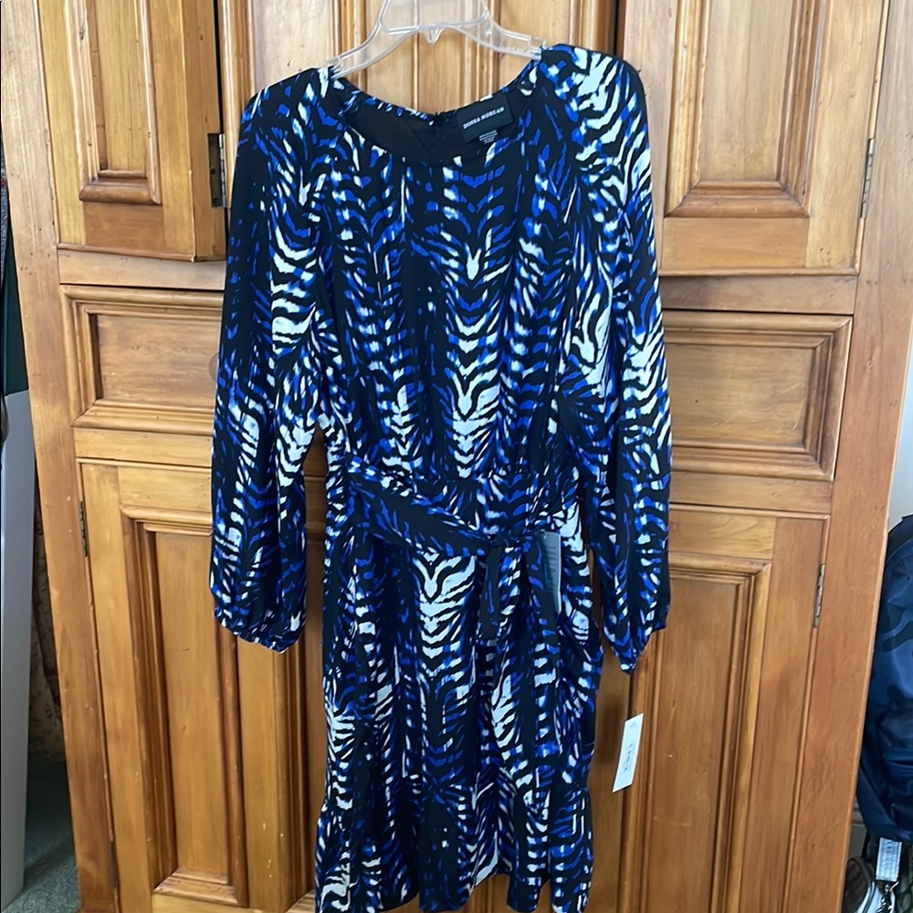 Donna Morgan Blue and White Long Sleeve Sundress